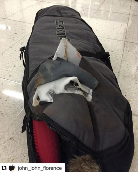 John John Florence surfboard ruined during airline travel. Image Source: Instagram